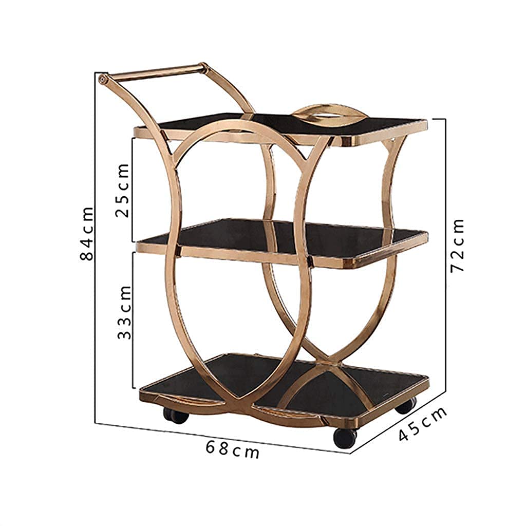 Carrello Portavivande Cornice Dorata 68 X 45 X 84 cm Carrello da tè su Ruote Carrello da Cucina in Metallo con Ruote in Vetro Carrello da Bar Carrello Rettangolare