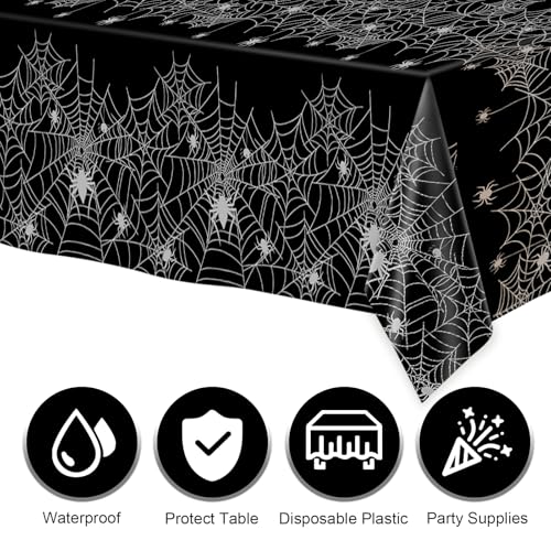 Image of Childom 3 Pack Halloween Tablecloth Rectangle Table,Halloween Decorations | 54 inch x 108 inch Disposable Plastic Tablecloths,Plastic Table Cover for Halloween Party Decorations,Halloween Party Supplies Favors