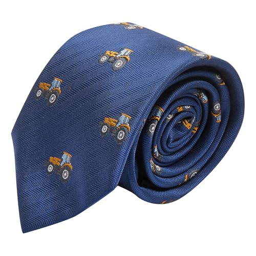 Cravate tracteur haut de gamme King & Priory en chevrons bleu marine tissés
