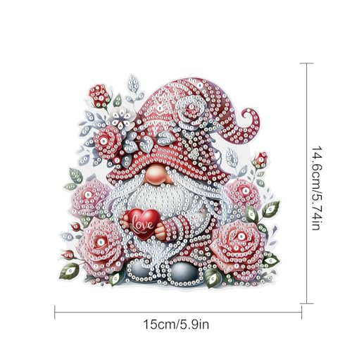 Image of Rose Gnome Diamond Painting Hanging Kit, DIY 5D Acrylic Diamond Art Pendant with Special Shaped Rhinestones, Valentine's Day Craft Ornament for Wall, Window, or Home Decor, Handmade Gift for Adults