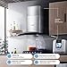 COMFEE' Curved Glass Range Hood 36 Inch 450 CFM 3 Speed Gesture Sensing &Touch Control Panel Stainless Steel Kitchen Ductless/Ducted Convertible with Baffle Filters and 2 LED Lights (CVG36W9AST)