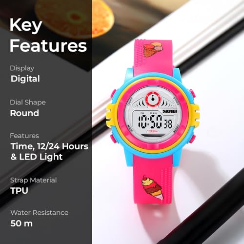 Image of SKMEI Kids Sports Digital Watch, Multi Color Dial Lightweight ABC CaseWatch for Boys & Girls, TPU Soft Rubber Band, Water Resistant 50M, Alarm, Chrono, Date Display Watch for Kids-2266