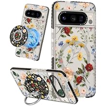 Lotadilo Cute for Google Pixel 8 Pro Case - Compatible with Magsafe Magnetic Ring Holder Stand Kickstand for Women Girls Girly Funny Fashion Pretty TPU Phone Covers Retro Flower Design