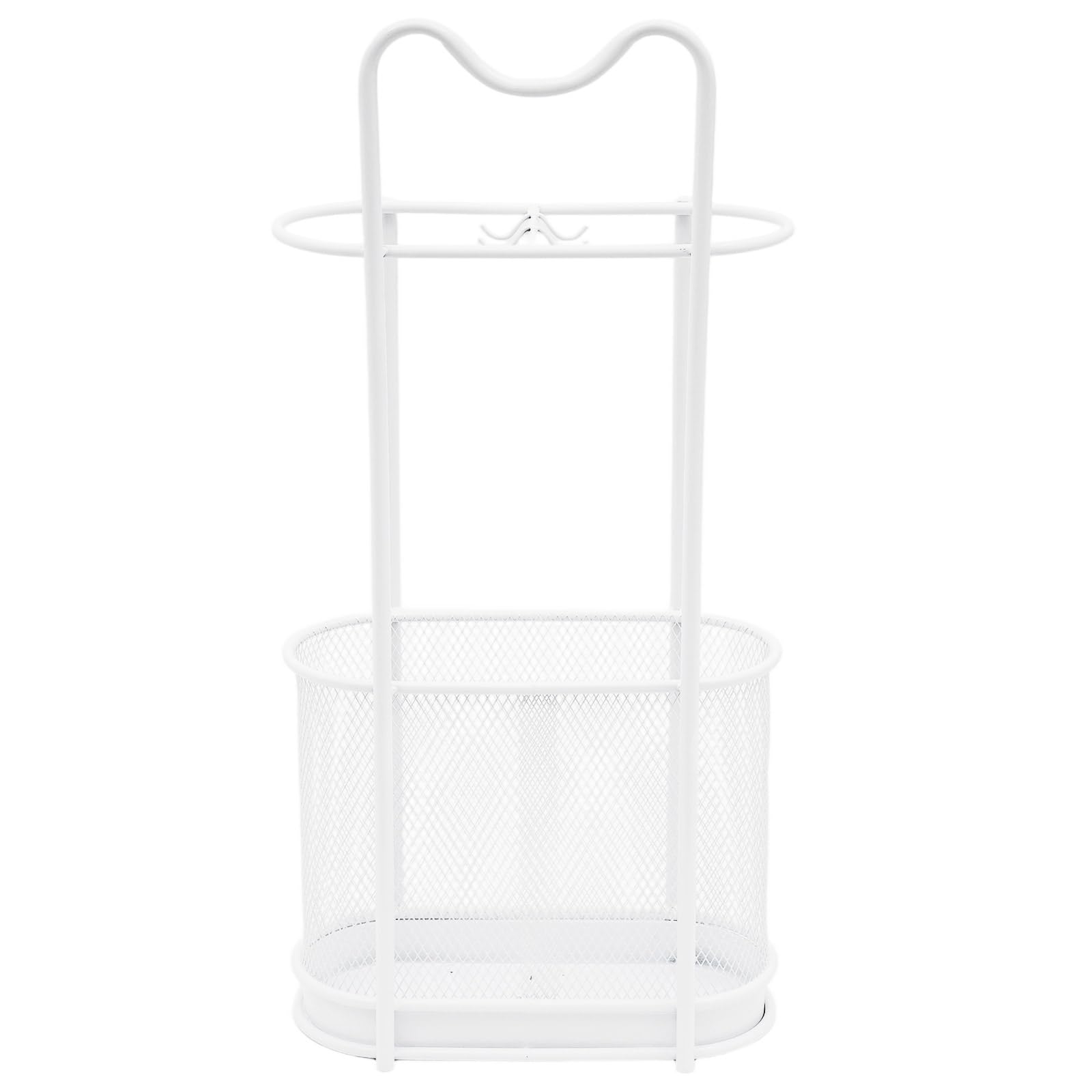 Paragüero de metal, soporte para sombrilla moderno con gancho y bandeja de goteo, organizador de bastones, 30 x 15 x 60 cm (blanco)