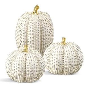 3 Pcs Thanksgiving Resin Pumpkin Decor Figurine Golden and White Pumpkins Statue Fall Table Centerpiece Thanksgiving Pumpkin Decor for Autumn Harvest Farmhouse Home Fireplace Decor, 2 Sizes