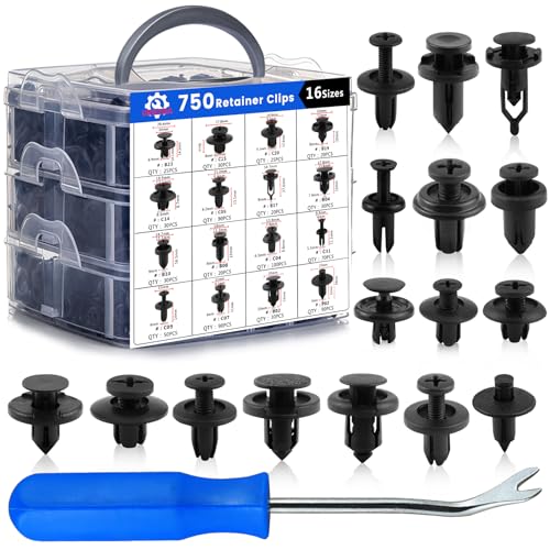 Car Push Retainer Clips 750PCS with 16Most Popular Push Pins for Automotive Parts Sizes Auto Push Pin Screw Clips with Blue Fastener Remover Tool for Toyota GM Ford Honda Acura Chrysler
