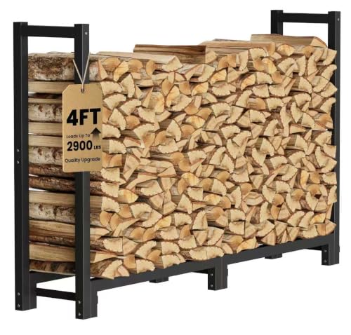 Artibear 4FT Firewood Rack Outdoor Indoor, Upgraded Heavy Duty Fire Wood Stacker Stand, 1/4 Cord Capacity Raised Log Holder Up to 2900LBS, Fireplace Wood Pile Storage Organizer for Porch Patio