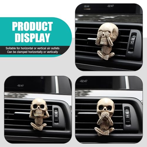 Image of 3 PCS Car Skull Air Fresh Clips, 1.15 inch x 2.1 inch Creative and Interesting Air Conditioning Vent Clips, Halloween Car Interior Accessories, Universal for Most Cars (White)