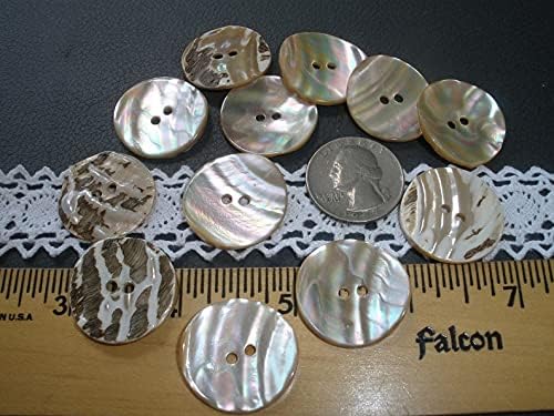 9 Buttons mKET 25MM Champagne Lustre Real Shell Buttons 1 inch 40L MOP Natural Thick Sewing 2 Hole sew on Bulk Flat Back Iridescent Curved Front