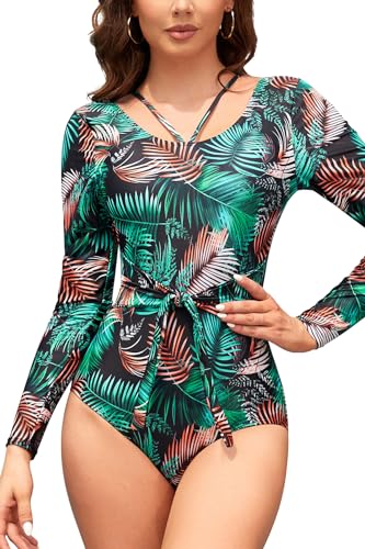 Maillot de bain gainant à manches longues avec dos nu élégant et tissu ultra doux