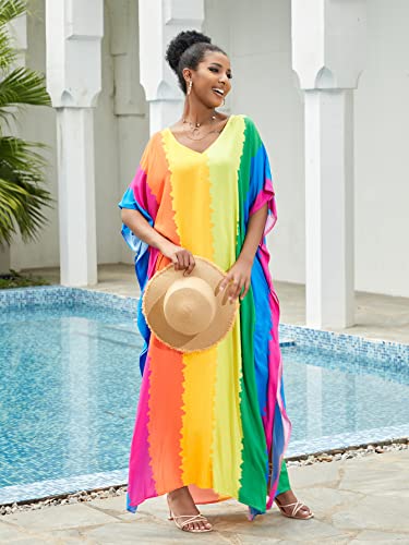 Image of NFVNKJ Women's Plus Size Beach Lounge Kaftan Maxi Dress Swimsuit Coverup for Women