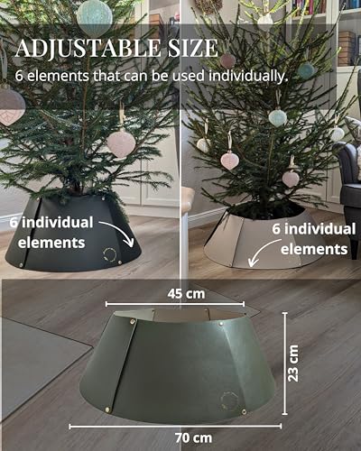LIVLIG-2-in-1-Adjustable-Christmas-Tree-Collar-with-Gold-Print-Christmas-Tree-Skirt-Christmas-Tree-Stand-Cover-Faux-Leather-6-usable-Elements-Maximum-Size-27-inches-Gray-Green LIVLIG 2 in 1 Adjustable Christmas Tree Collar with Gold Print Christmas Tree Skirt Christmas Tree Stand Cover Faux Leather 6 usable Elements Maximum Size 27 inches Gray Green