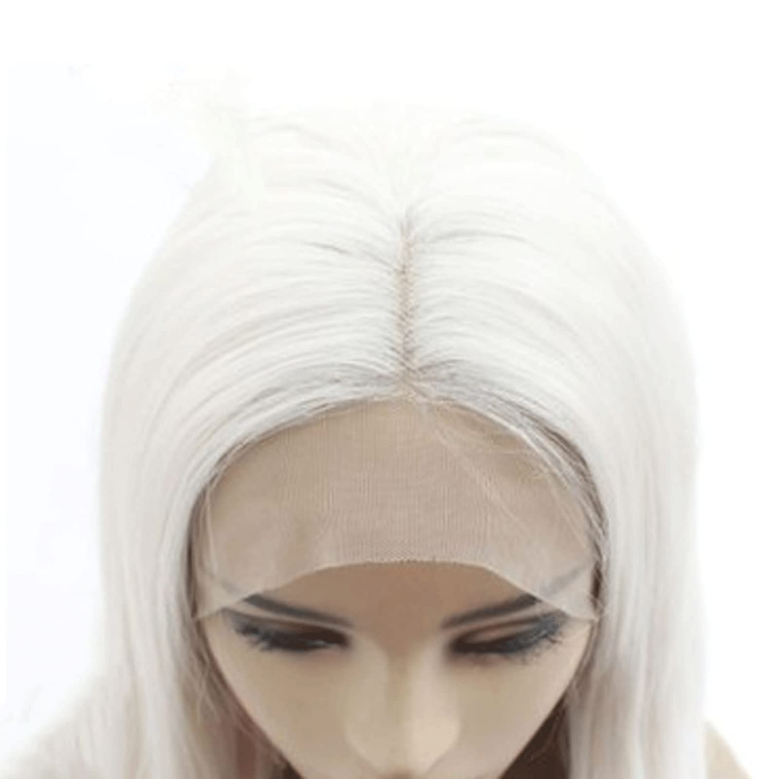 DieffematicJF Peruka White Large Roll Front Lace Wig Synthetic Fiber Head Cover