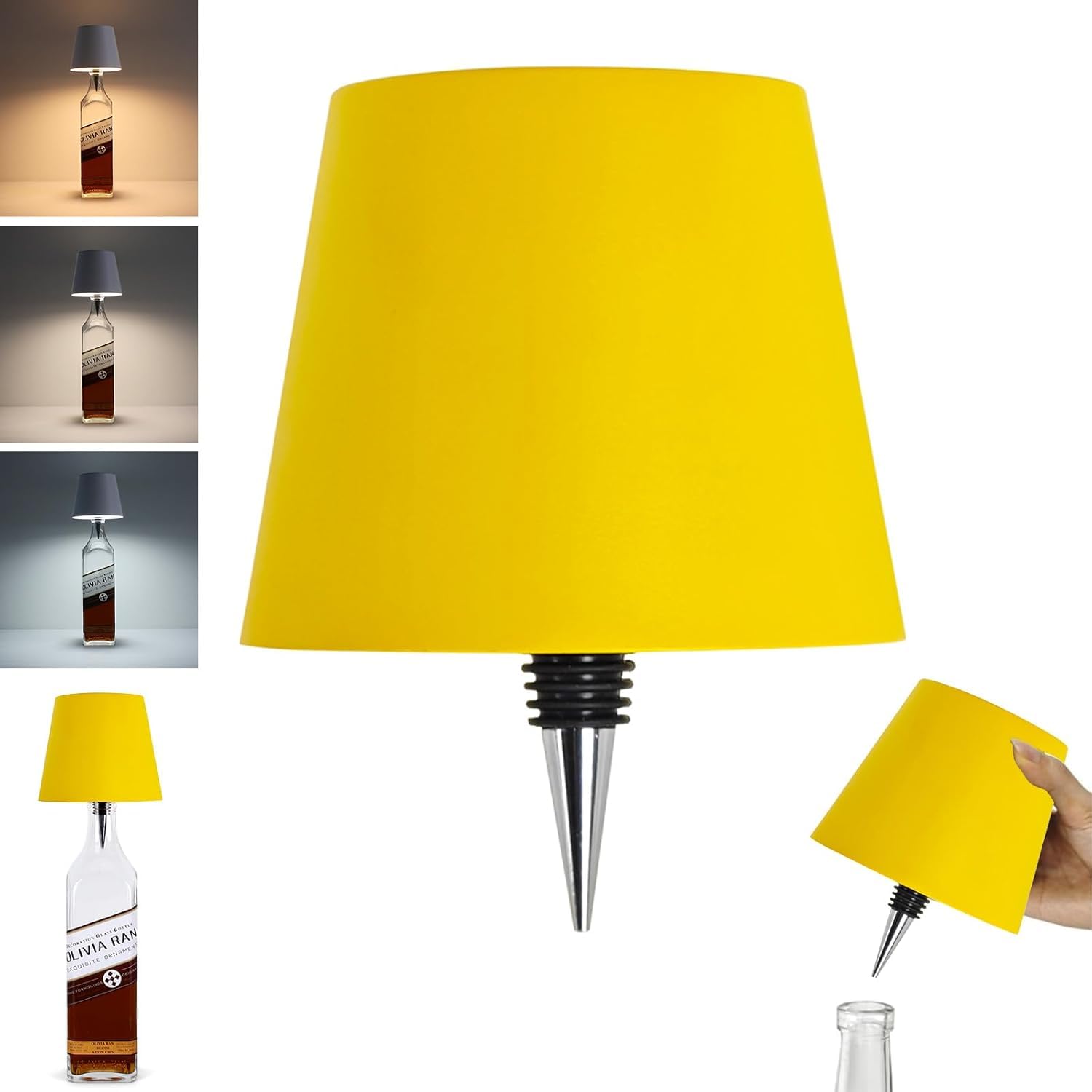 HiGropcore 2Pcs Wireless Bottle LED Wine Lamp Kit - 3 Colors, Dimmable, Touch Control, Portable Decorative Bottle Lights for Living Room, Restaurant, Bar (2PCS-Yellow)