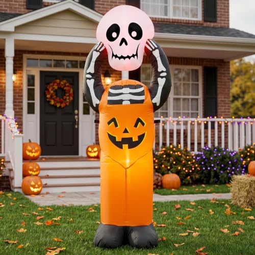 6 FT Halloween Inflatable Pumpkin Skeleton with LED Lights - image 1