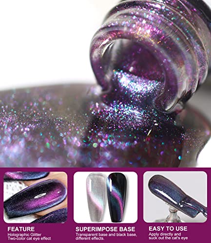 5D Cat Eye Gel Nail Polish Holographic Auroras Nail Art Gel Polish 15Ml/0.5Fl Oz Galaxy Shiny Nail Polish With Magnetic Stick #TOP2