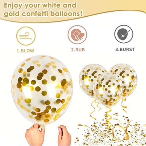 Image of White and Gold Confetti Balloons - 50pcs 12 Inch Metallic Champagne Gold Matte Sand Beige White Latex Balloons for Birthday Graduation Wedding Gender Reveal Party Decorations