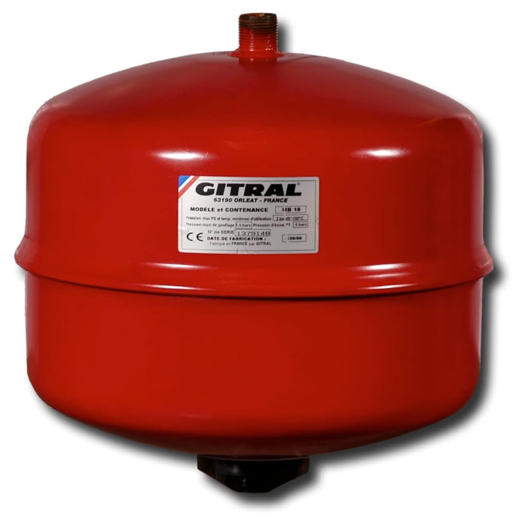 Vase d'expansion à membrane 18 litres – MB18 Gitral – tarage 1,5 bar – accessoire chauffage pour circuits fermés, absorption de dilatation thermique, installation fiable