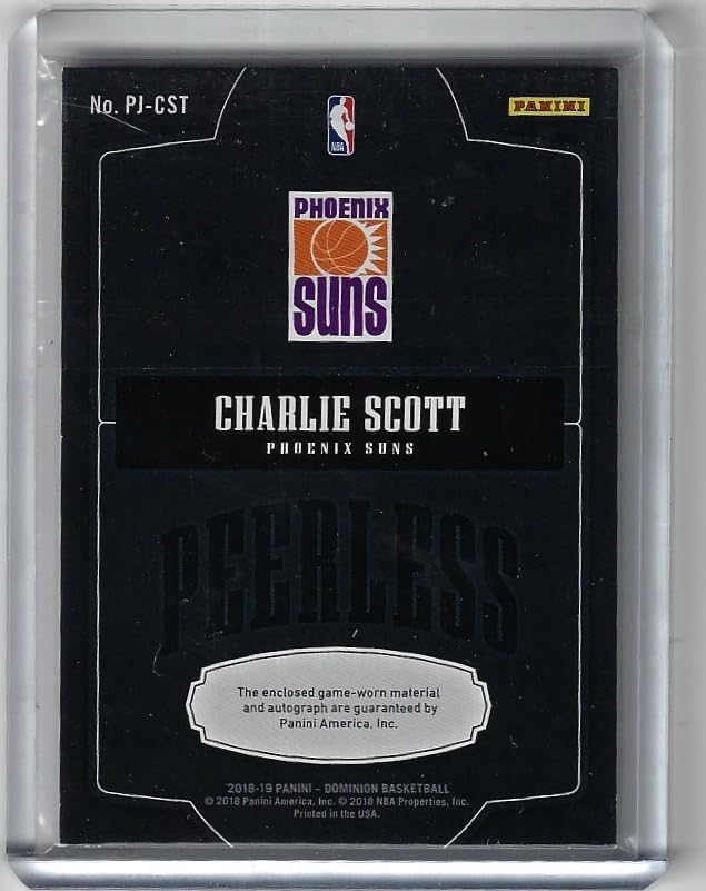 Charlie Scott Autographed & Serial Numbered #13/25 Peerless Game Used Jersey Relic Memorabilia Autographs Red Parallel Collectible Basketball Card - 2018 Panini Dominion Basketball Card #PJ-CST (Suns)
