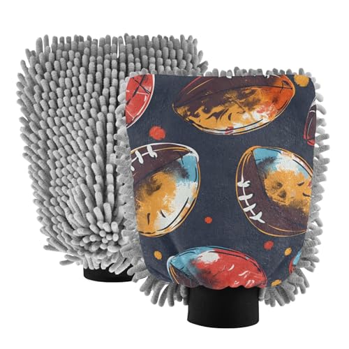 IOACIY Absorbent Microfiber Car Wash Drying Mitts, 2 Pack, Scratch-Free & Lint-Free, Rich Foam, Highly Absorbent, Double Sided, Wash Mitt Perfect for Car Washing, M, Football (2)
