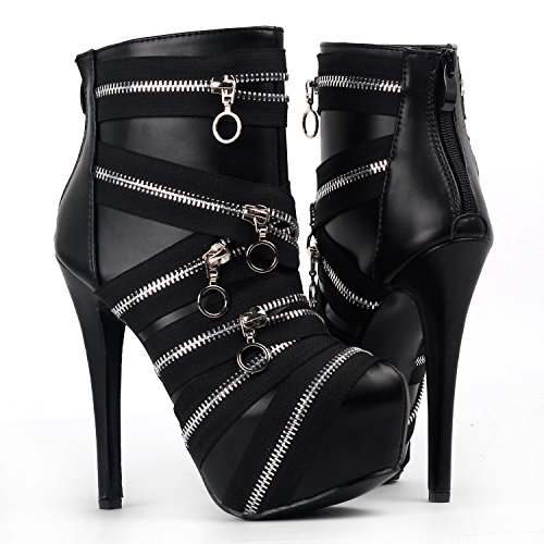 SHOW STORY Punk Black Zip Gothic Platform Stiletto Ankle Bootie Boots,LF808452