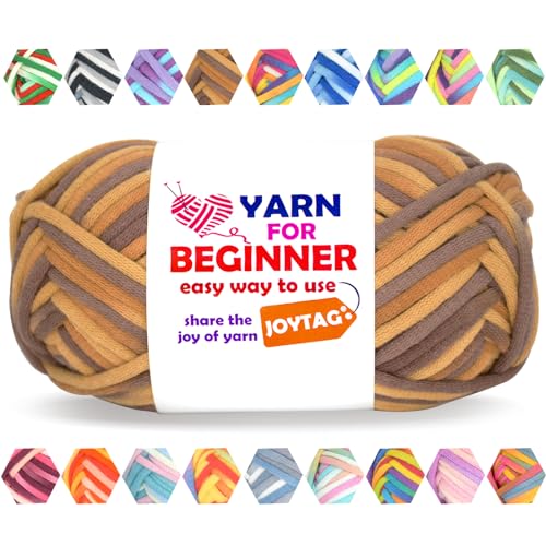 Image of 50g Rainbow Beginner Crochet Yarn for Crocheting and Knitting Multicolor Cotton Crochet Yarn for Beginners with Easy-to-See Stitches Cotton-Nylon Blend Easy Yarn for Beginners(Brown Tone)