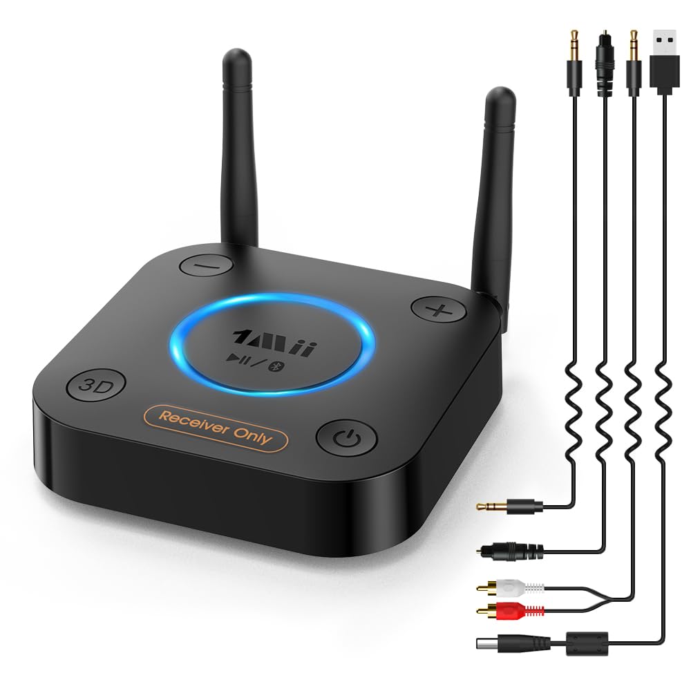 1Mii Long Range Bluetooth 5.1 Receiver with Volume Control, aptX HD Wireless Audio Receiver for HiFi, aptX Low Latency for Old Amp (RCA Digital Optical TOSLINK Coaxial)-B06 Pro