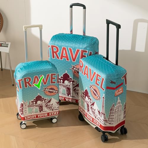 Image of HOKIPO 220gsm Durable and Washable Suitcase Covers for Trolley Suitcase, Small (18-19inch) - Travel Stories (AR-6343-D4)