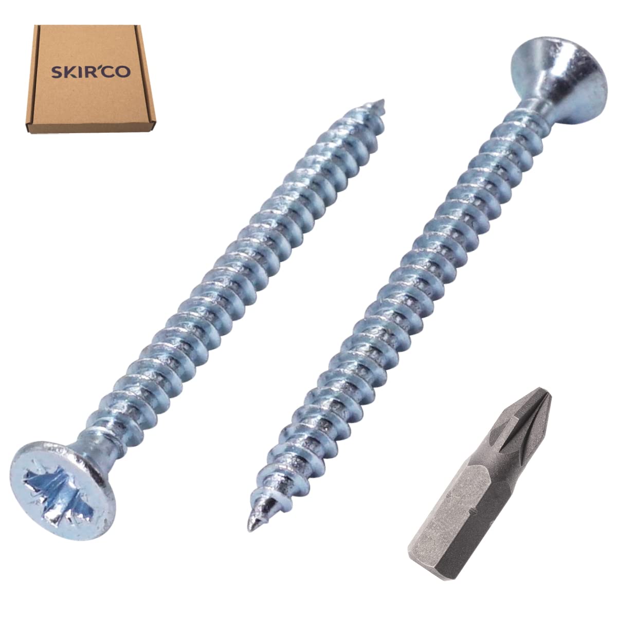 SKIR'CO (Pack of 100 pcs) Zinc Plated Steel 3.5 x 50 mm Silver Wood Screws, Pozidriv Countersunk Head, Chipboard Screws - Image 2