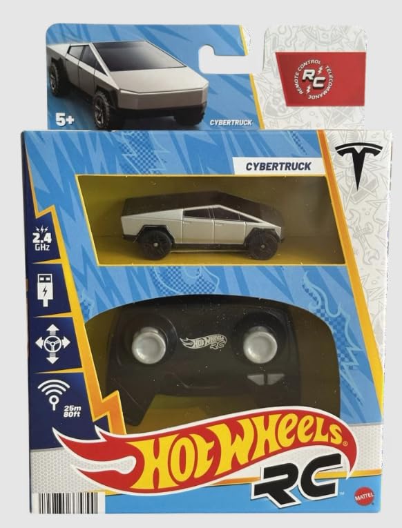 Hot Wheels Voiture télécommandée Tesla Cybertruck, 2,4 GHz Véhicule à l'échelle 1:64