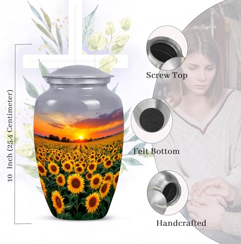 Image of Sunset Sunflower Urns for Human Ashes Adult Female - Cremation Urns for Adult Ashes Women - Yellow Sunflower Urn for Human Adults Mom and Dad - Large Cremation Urn for Male 10inch