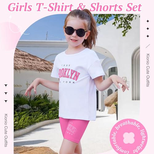 Image of Toddler Baby Girl Clothes Summer Outfits kids Short Sleeve Graphic Tops Biker Shorts Set Little Girls Clothing