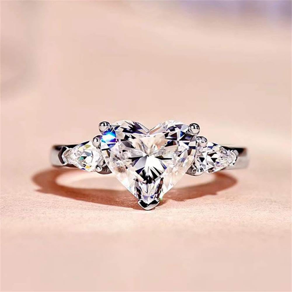 925 Sterling Silver Cubic Zirconia Ring Heart Diamond Ring Engagement Ring Wedding Band Rings for Women - Image 2