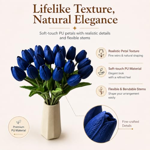 Image of Mandy's 20pcs Artificial Royal Blue Tulips