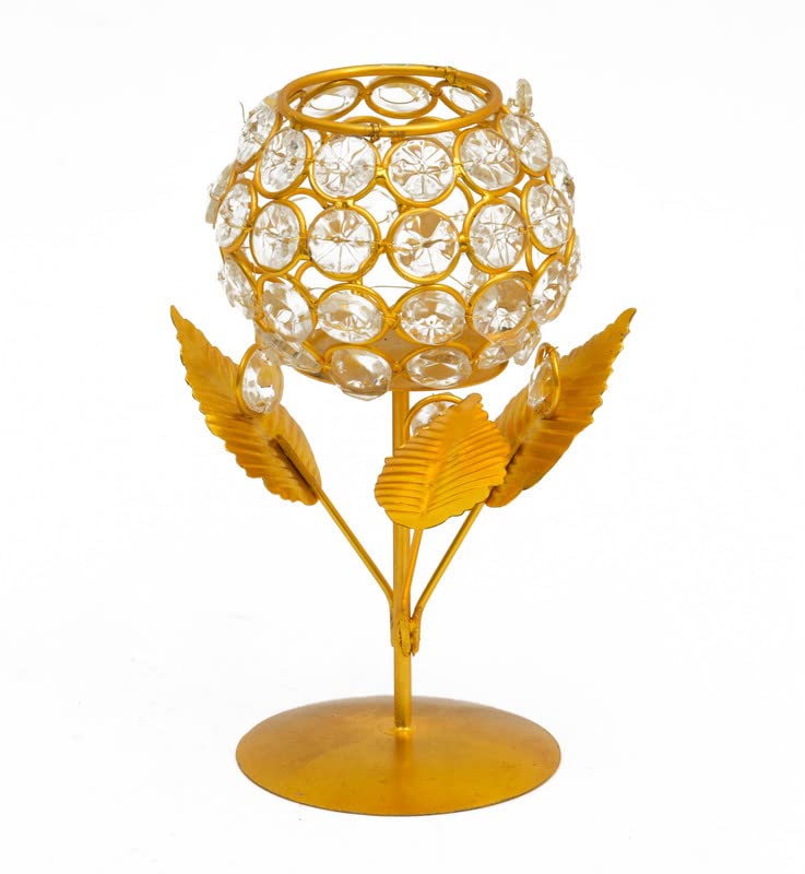 Image of Tabletop Candle Holder with Crystal for Home Decoration, Perfect for Candle Light Dinners & Special Moments (1 Pc, Metal, Golden)