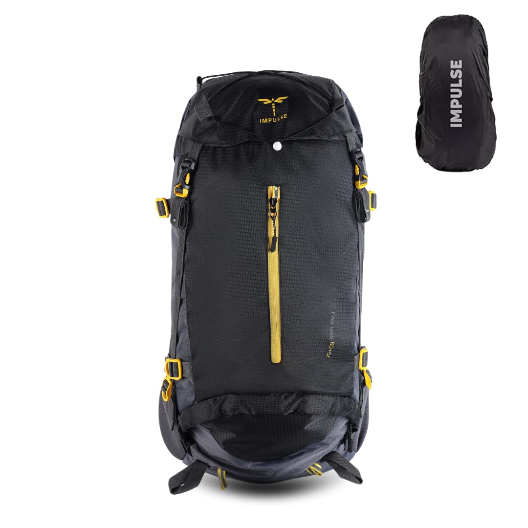 Impulse Inverse 65L Travel bag with Rain Cover | Water Resistant | Padded Adjustable Shoulder Straps & Waist Belt | Ideal for Hiking, Camping & Travel Rucksack Backpack- Black |1 Year Warranty-picture-14