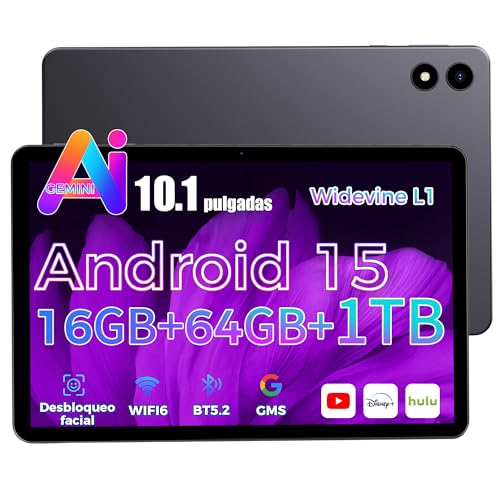 RebotAi 2026 último Tableta 10 Pulgadas Android 15,Gemini Ai,16GB RAM + 64GB ROM + 1TB TF, GMS, Widevine L1,5G Wi-Fi6, BT5.2,Delgada y Ligera, Desbloqueo Facial,Duplicación de Pantalla inalámbrica