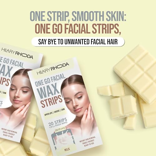 Image of Hilary Rhoda One Go Facial Wax Strips | Ready-To-Use Facial Wax Strips | Face, Cheek, Upper Lip & Chin Facial Wax | Painless Hair Removal | With 2 Finish Wipes | 20 Strips (Milk - Shade 05)