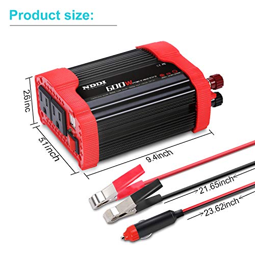 NDDI 600W Car Power Inverter 12V DC to 110V AC Converter with 3.1 A Dual USB Quick Car Charger Adapter