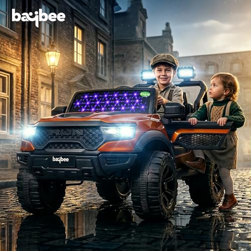 Image of Baybee 4x4 TurboX Pro Electric Car for Kids with Remote Control | Baby Electric Rideon Cars with Swing Mode, RGB Lights & Music | Rechargeable Battery Operated Jeep for Kids 2+ Years (Metallic Orange)