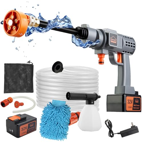 DEWINNER Pistola de Alta Presión Portátil Batería 32V, MAX 580 PSI Kit de Pistola de Lavado eléctrico con Batería de 2.6Ah y Boquilla Giratoria, Ideal para Coche, Patio, Ventana, Jardín