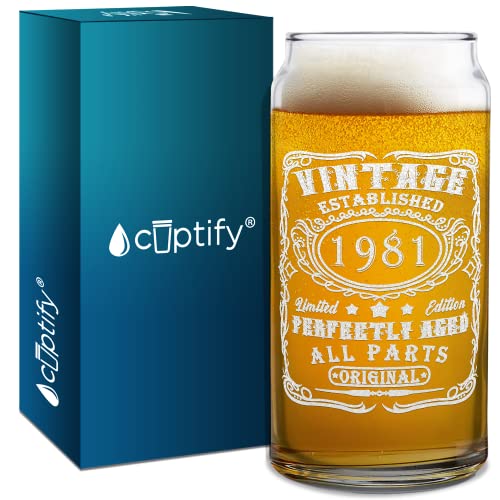 Cuptify 42nd Birthday Perfectly Aged 42 Years Old Established 1981 Vintage Etched 20 oz Beer Can Drinking Glasses For Men