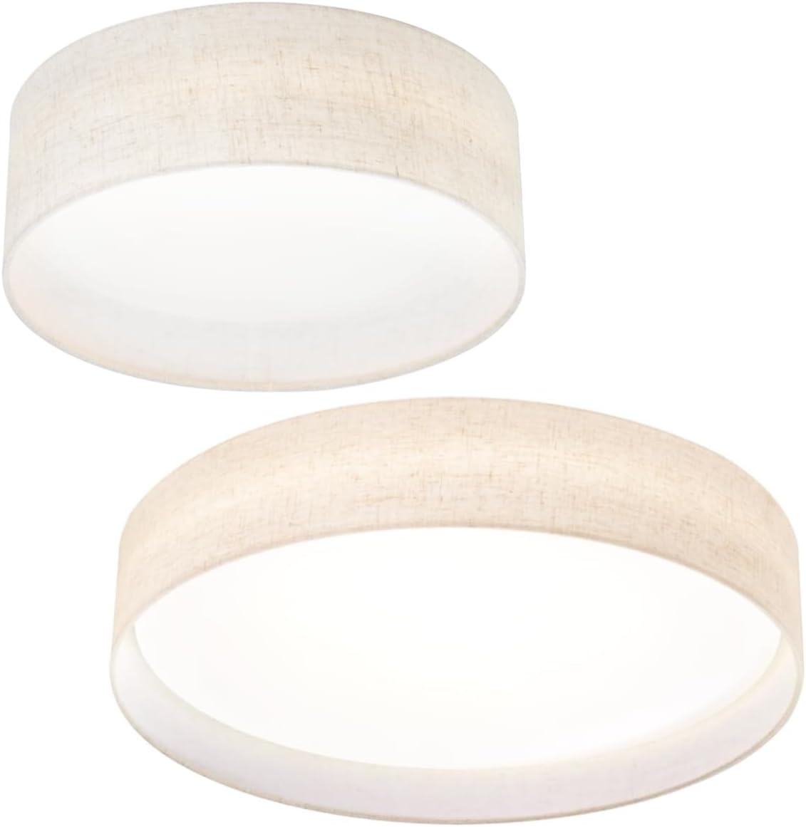 HamilyeahLED Ceiling Light Flush Mount 24W, 12 inch Drum Ceiling Light Fixture 5000K, Dimmable Close to Ceiling Light with Beige Fabric Shade for Kitchen, Living Room, Bedroom, Bathroom, Entryway