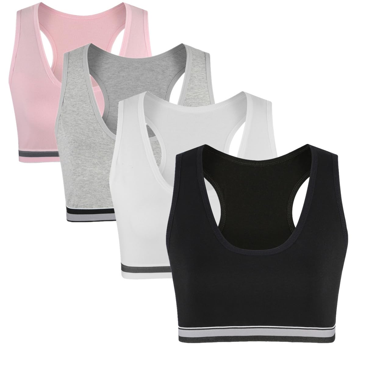 4 Pack Girls Cami Racerback Sports Training Bra for 7-14 Years Unpadded Girls Underwear Clothing