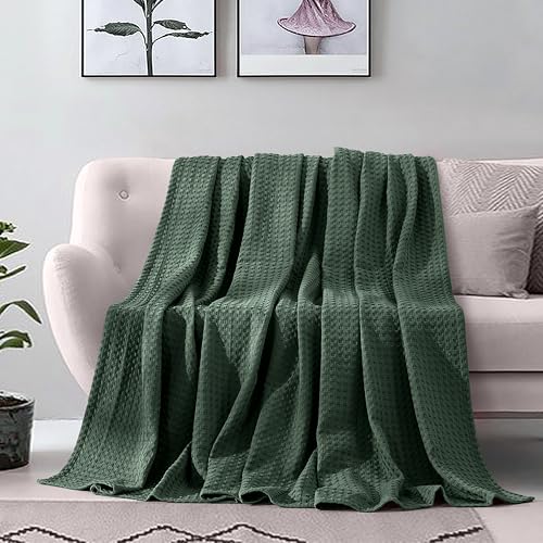 Image of Elegant Comfort Premium 100% Cotton Waffle Blanket - Lightweight Breathable Waffle Weave Bed Blanket - Soft and Warm All Season Blanket for Couch, Sofa and Bed, TwinXL Size 68x90 Inches, Hunter Green