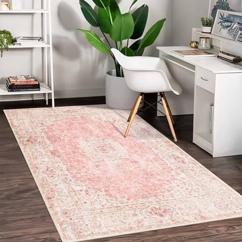 Tapete Rosa 3'x5' Boho Lavable Antideslizante miniatura 4