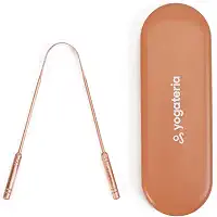 YOGATERIA Raspador Limpador de Língua Cobre Puro 100% Higienizador Bucal Ayurvédico (Estojo + Limpador)