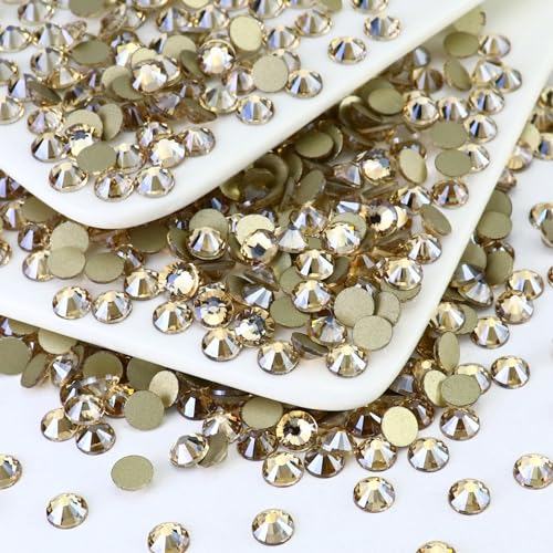 Image of 1440PCS SS4 Crystal Glass Flatback Rhinestones, Round Flat Back Crystal Gems for Nail Art and Craft Clothes, Glue Fix Diamond Stones Golden Shadow /Champagne (1.5-1.7mm)