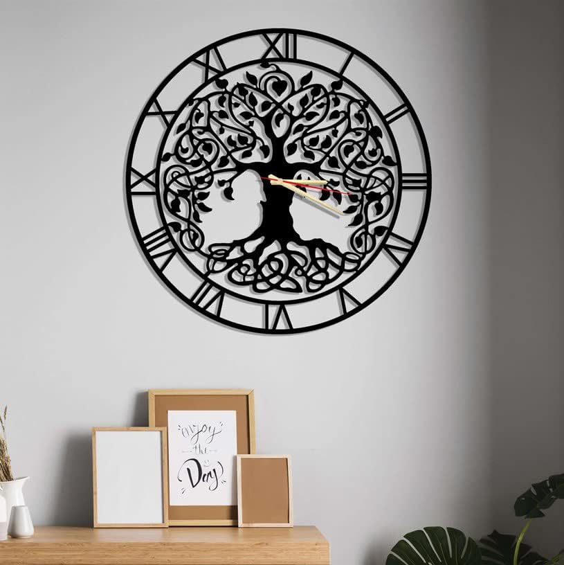 Miniatura 4 de Tree of Life Metal Wall Clock 50 cm Silent Non-Ticking Vintage Industrial Metal Wall Clocks for Living Room Office Bedroom Kitchen Dining Room