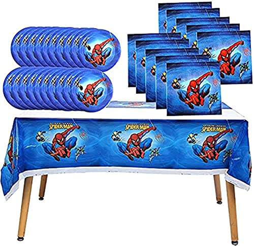 41 pcs SpidermanThemed Party Supplies 20 Plates 20 Napkins and 1 Tablecloth Spiderman Birthday Party Decorations for Boys and